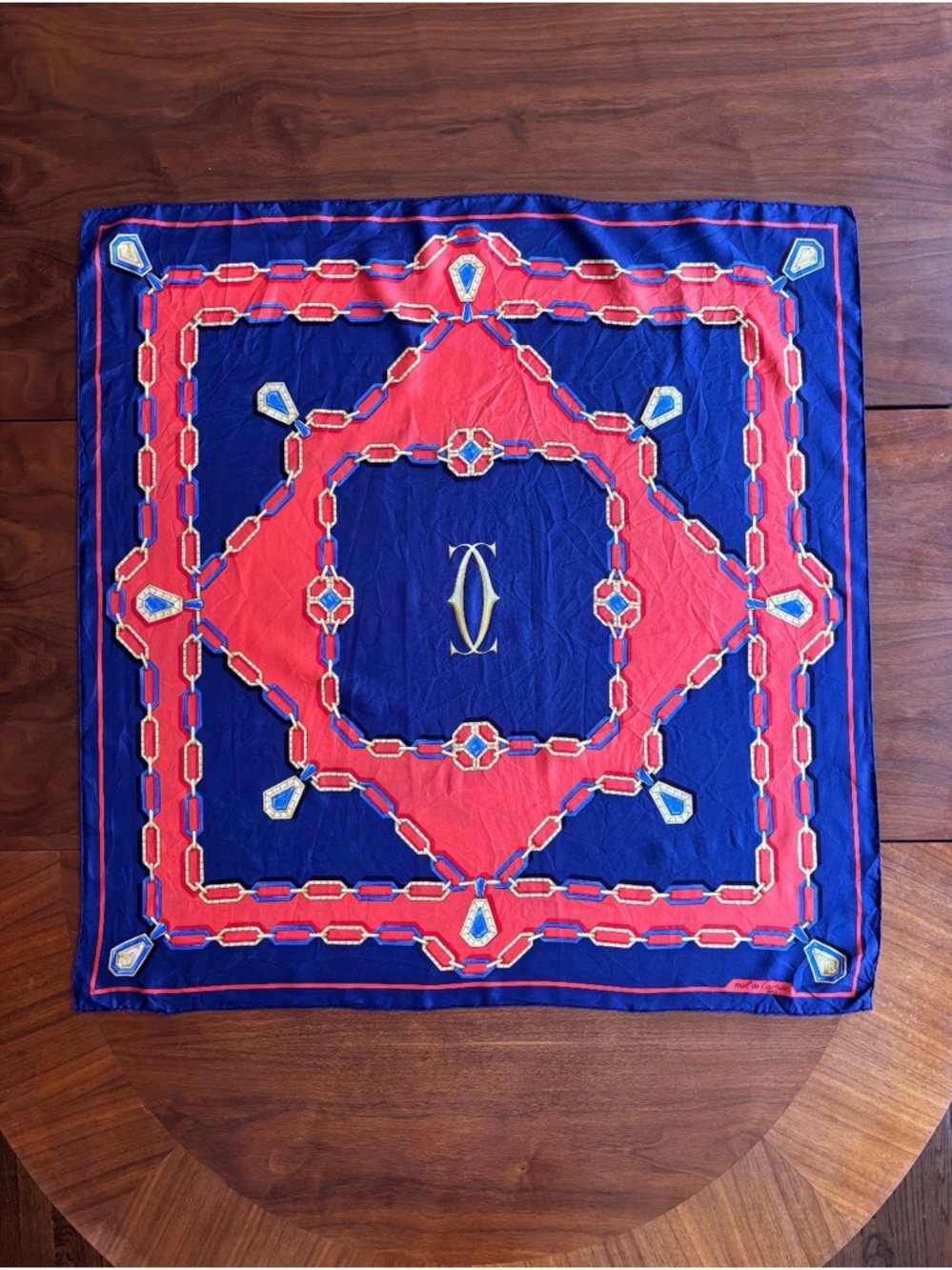Vintage Cartier Silk Scarf with Gold Monogram